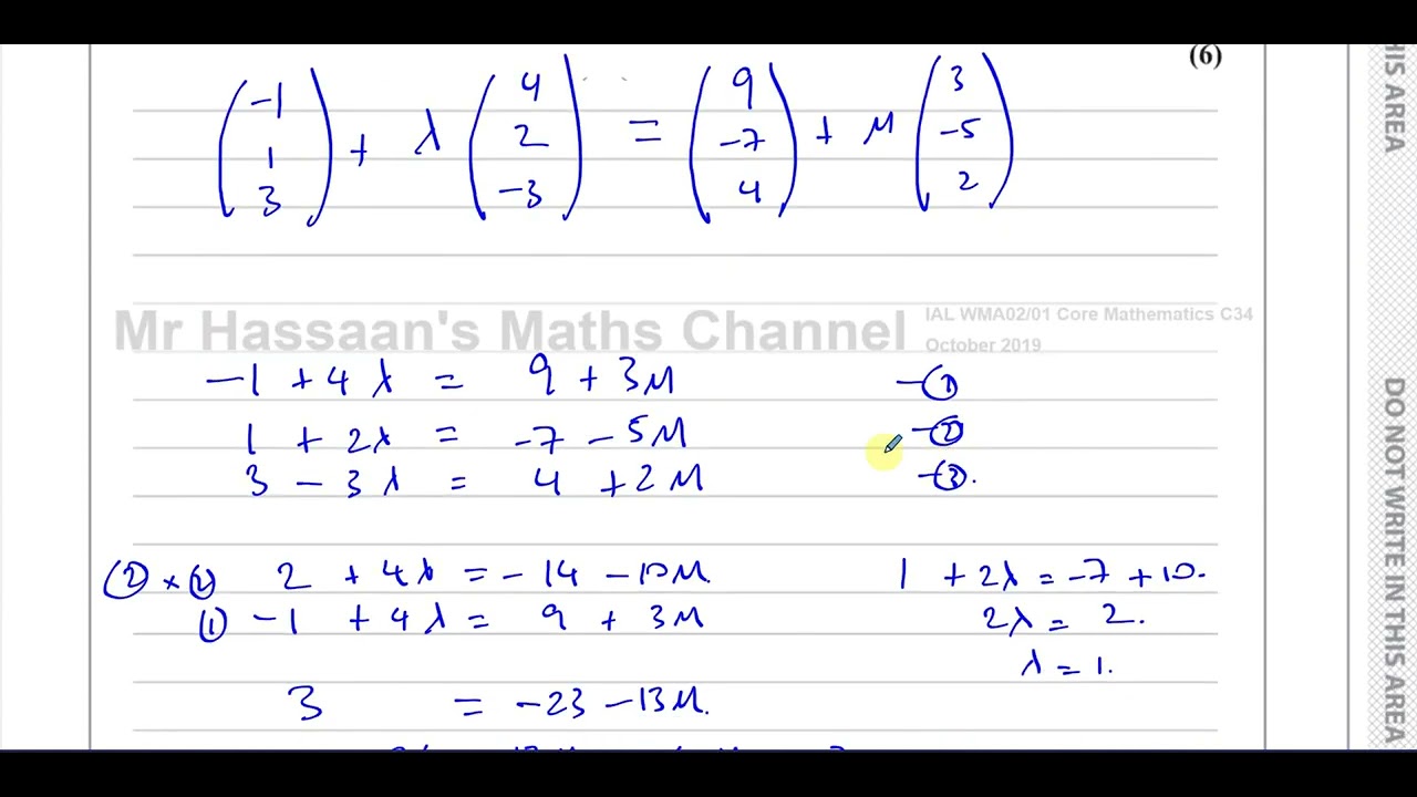 [P4] C34, (IAL), WMA02/01, Oct 2019, Q8, Vectors, Intersecting and Perpendicular Lines