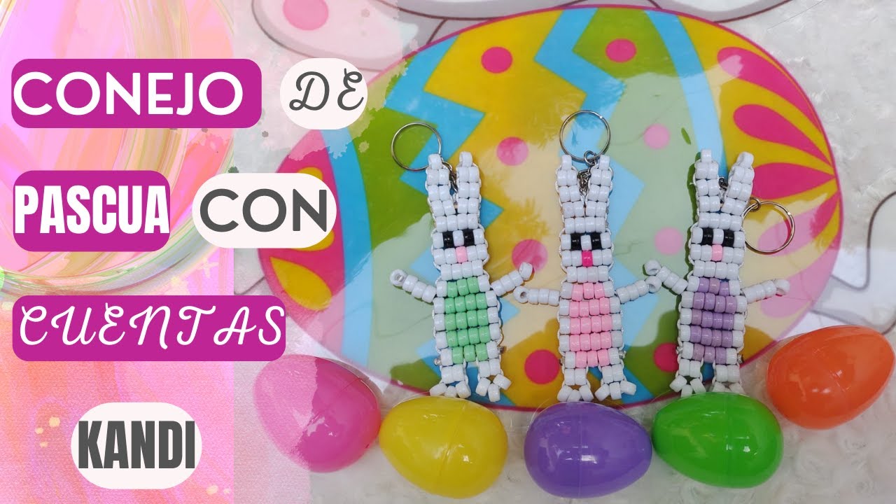 Hermoso Llavero de Conejo de Pascua con Chaquiras o Cuentas Kandi!♡ Detalle para la Pascua!♡