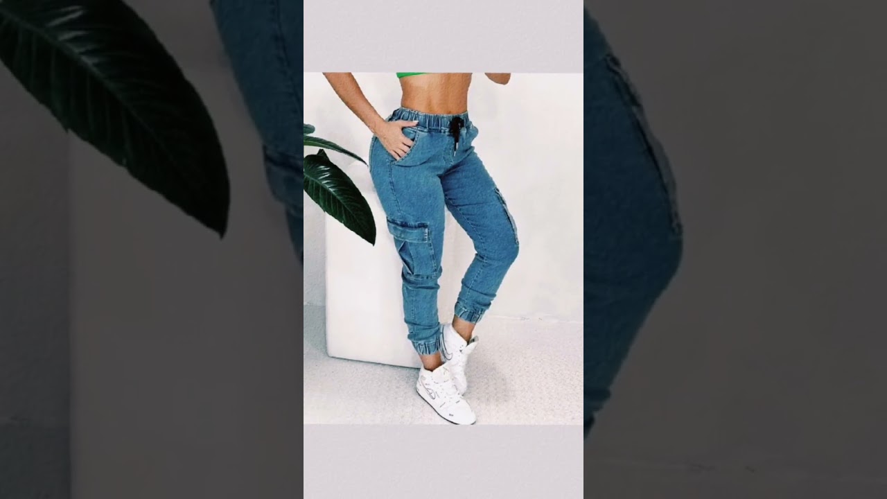 Pocket Design Drawstring Cuffed Jeans
