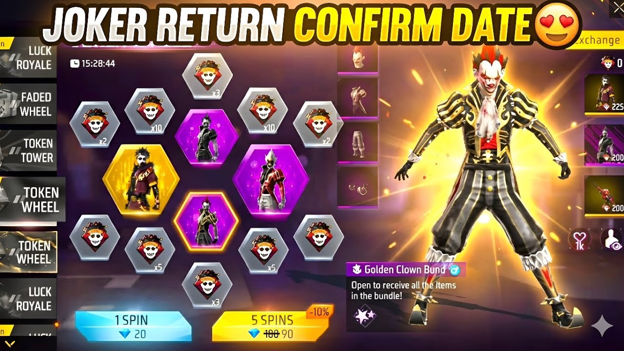 Golden Clown Bundle Return🤯 | joker bundle return | next Universal Ring Event | ff upcoming event 