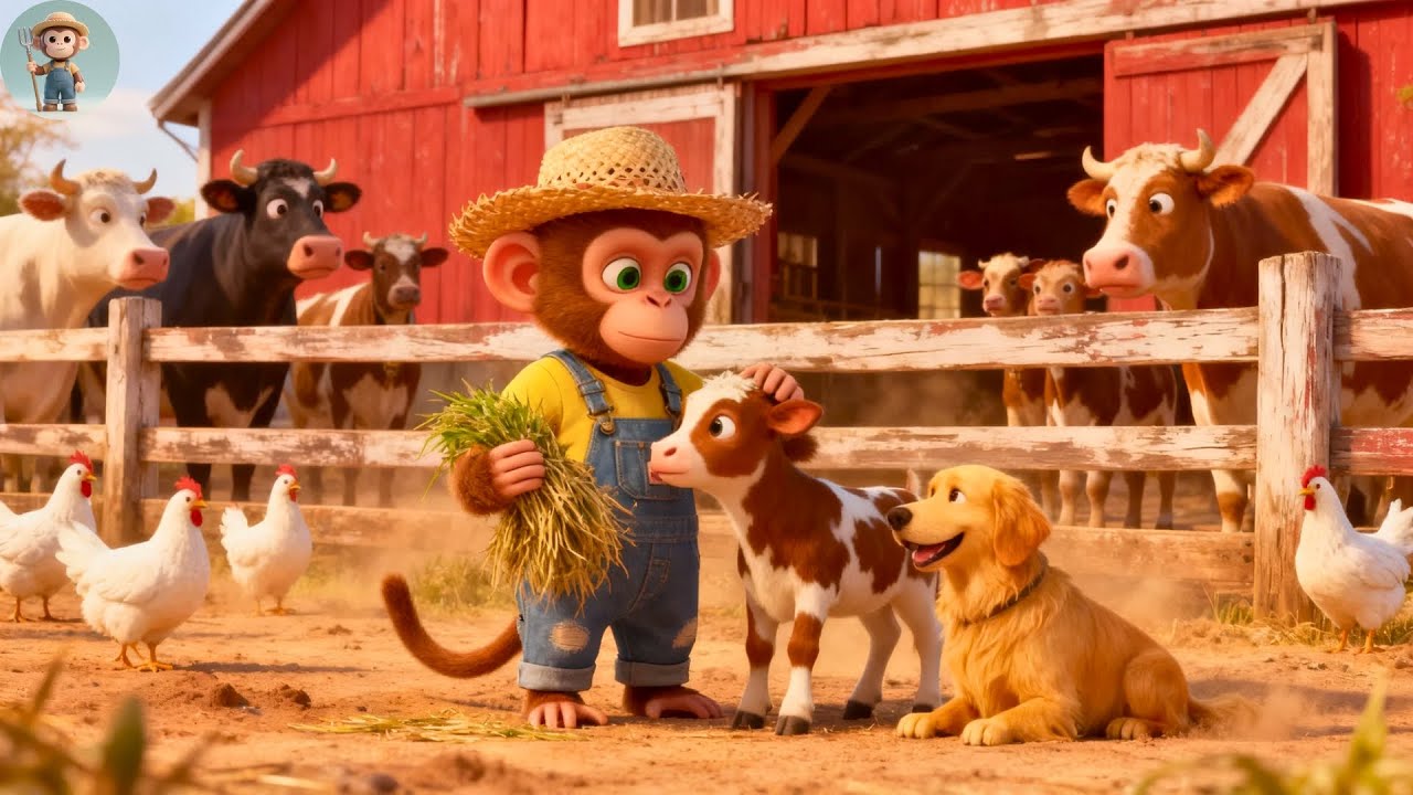 Baby Monkey Farmer Takes Care of Baby Calf &ndash; Cute Farm Friends Day 🐮🐥