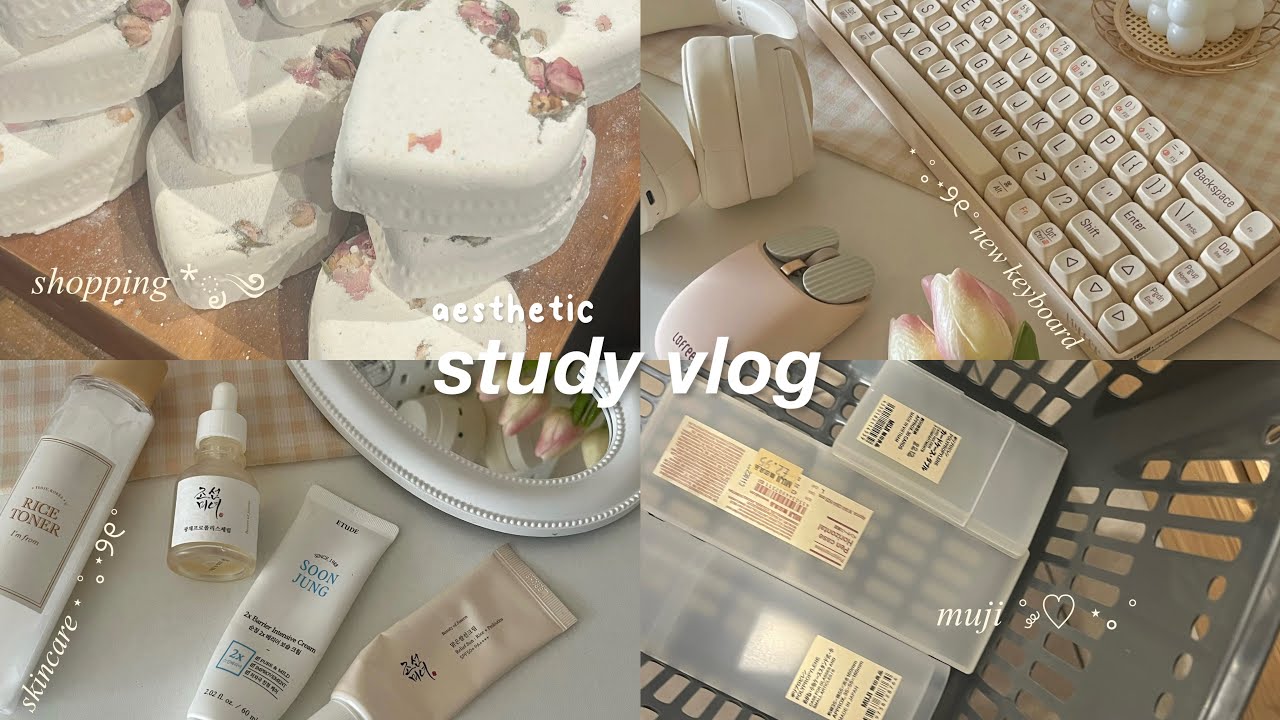 study vlog 🤍 ༘˚༄ؘ | summer days, makeup haul, skincare routines, muji ft. galacsea