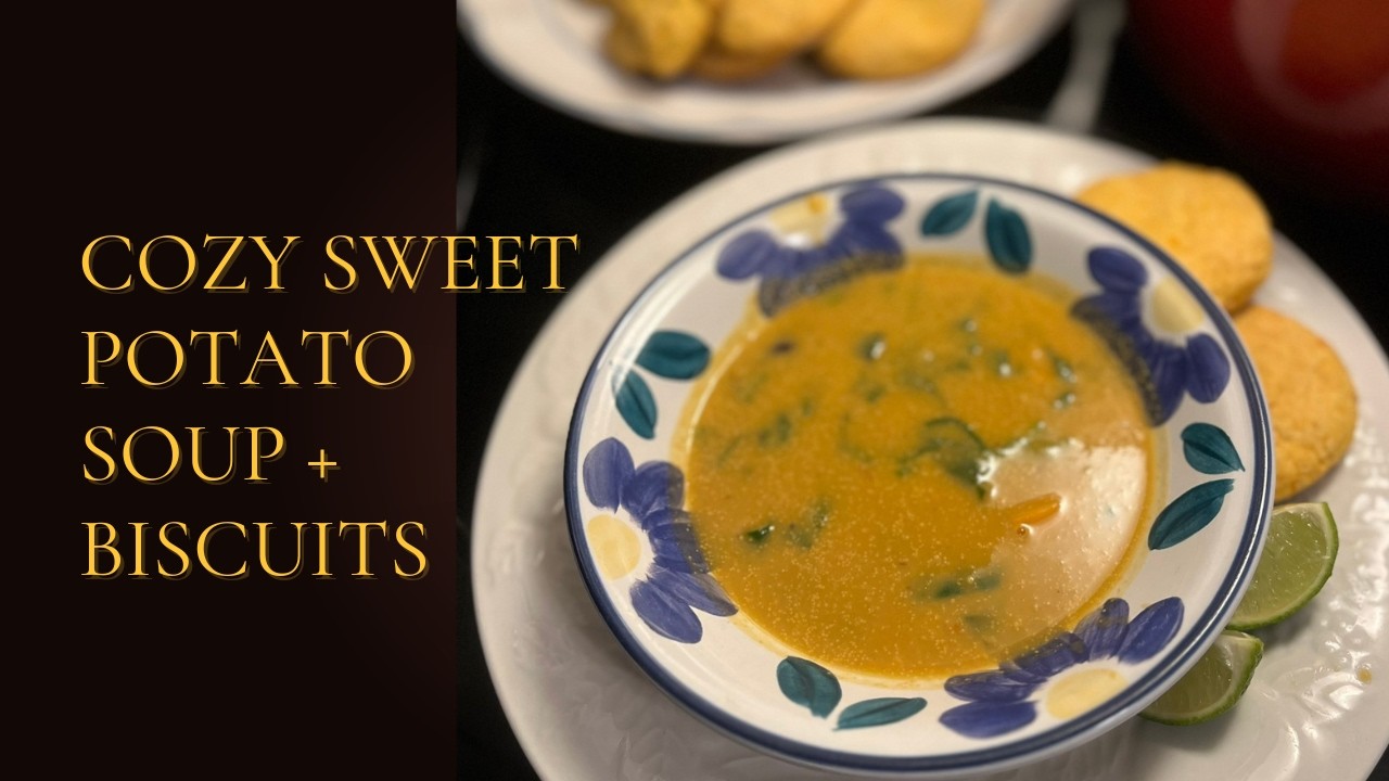Sweet Potato Black Bean Coconut Soup with Sweet Potato Biscuits | Cozy Cookbook Recipe