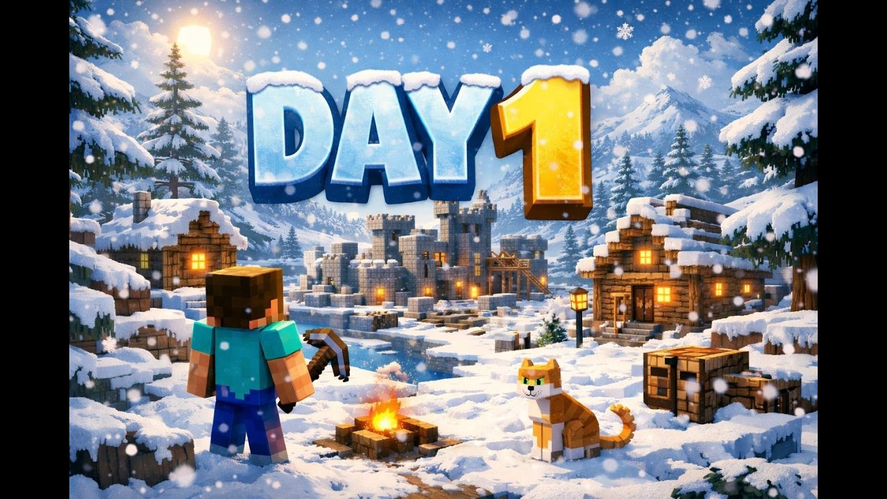 Minecraft Snow Biome Survival – Day 1 Building My City