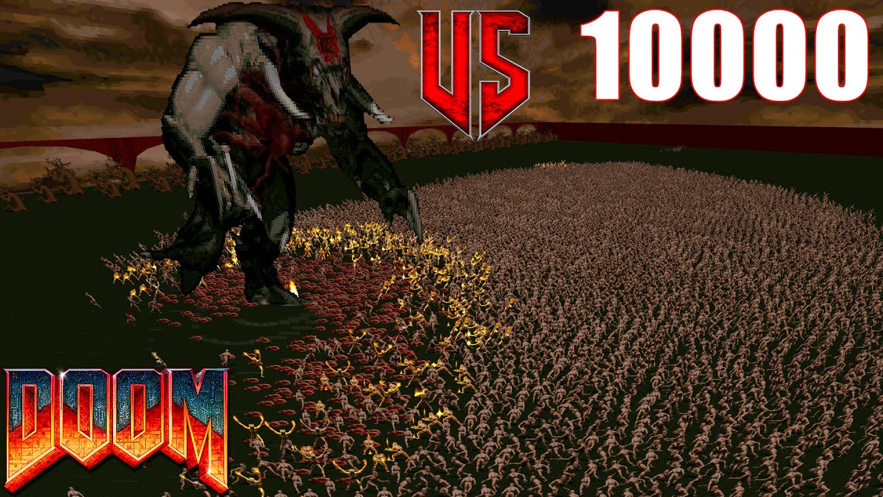 Icon of Sin (titan) vs 10000 Arch-Viles - Doom Classic mod : Monster Infighting - Retro Boss Battles