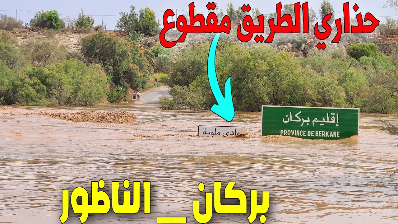حذا.ري الطريق مقطوع بين مدينة بركان ومدينة الناظور بسبب فيضانات واد ملوية بالقنطرة القديمة قابوياوا