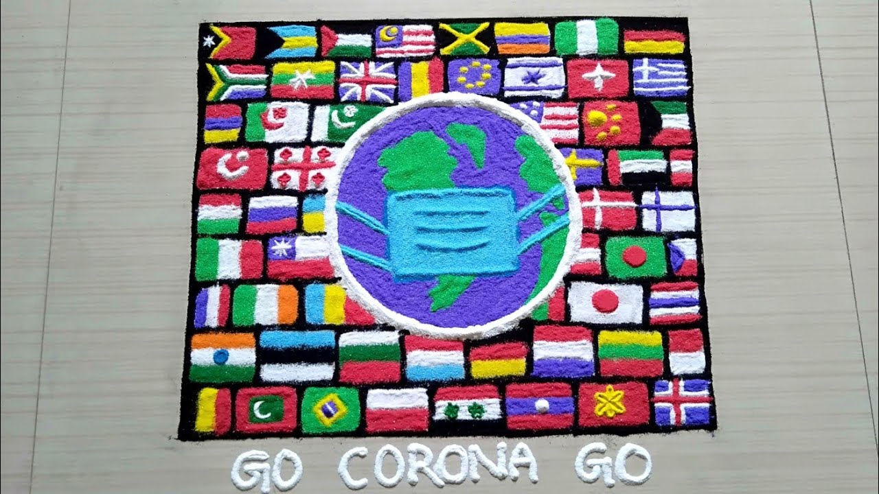 Earth In Corona Pandemic Rangoli * Coronavirus में पृथ्वी रंगोली * बनाये सुंदरआकर्षक रंगोली