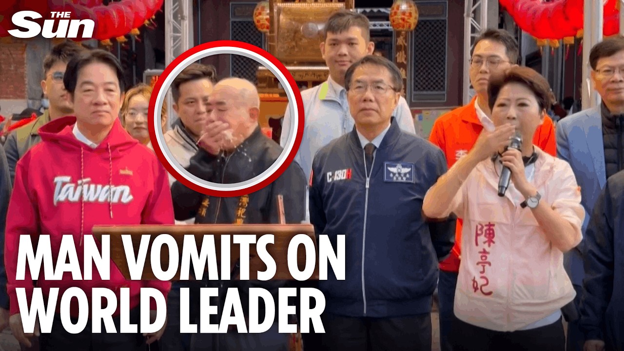 Gross moment man spews on world leader in the middle of a speech