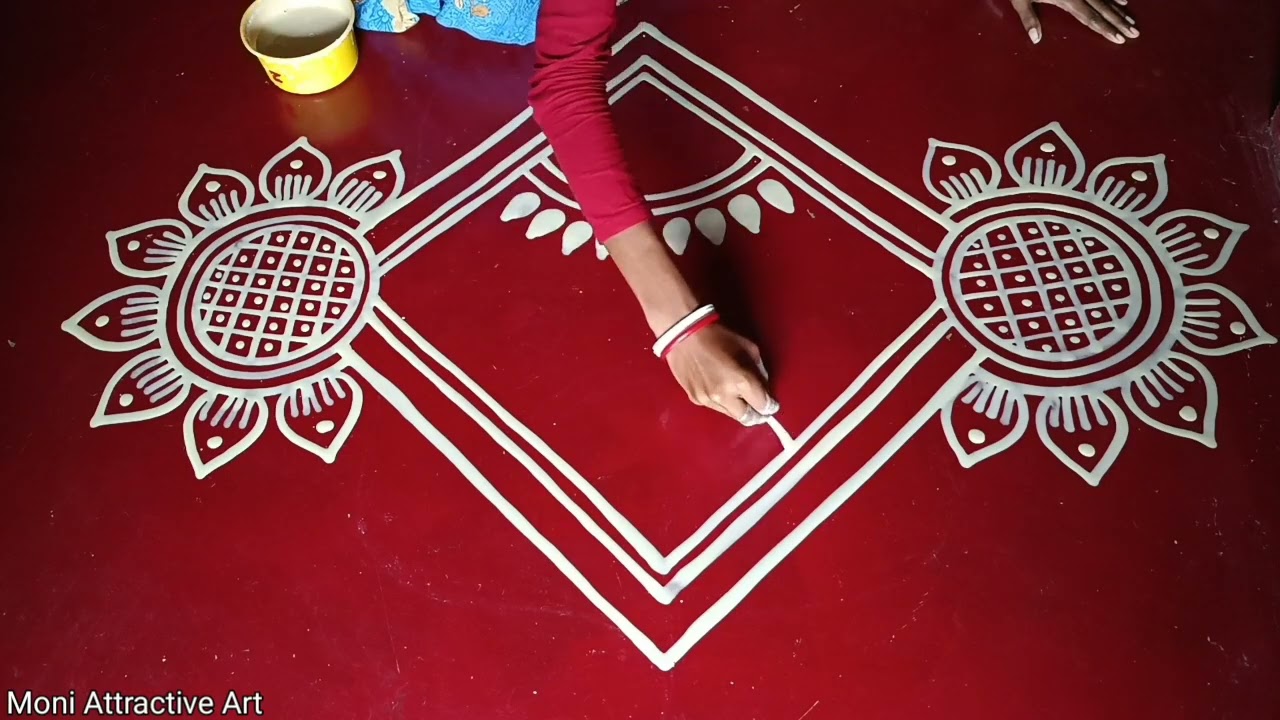 Innovative Rangoli Designs Drawing 🪴🌼 Floor Paint Draw On House 🏡 Moni Attractive Art 🌹🍀🌻