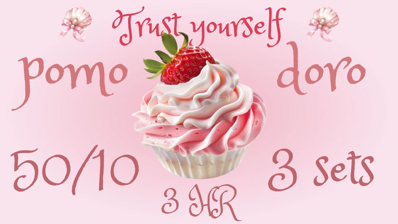 Focus & calm | Pomodoro Study with Me🍓🧁 𝑺𝒕𝒓𝒂𝒘𝒃𝒆𝒓𝒓𝒚 𝑪𝒖𝒑𝒄𝒂𝒌𝒆 | 3 Sessions 50/10 | Calm & Gentle Music✨