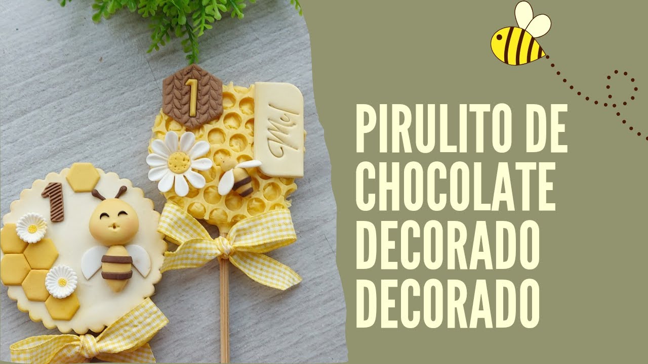 Pirulito de chocolate decorado abelhinha, pirulito personalizada em pasta americana
