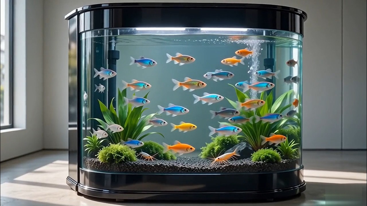 185 secs huge fish tank video. White noise. Relax.