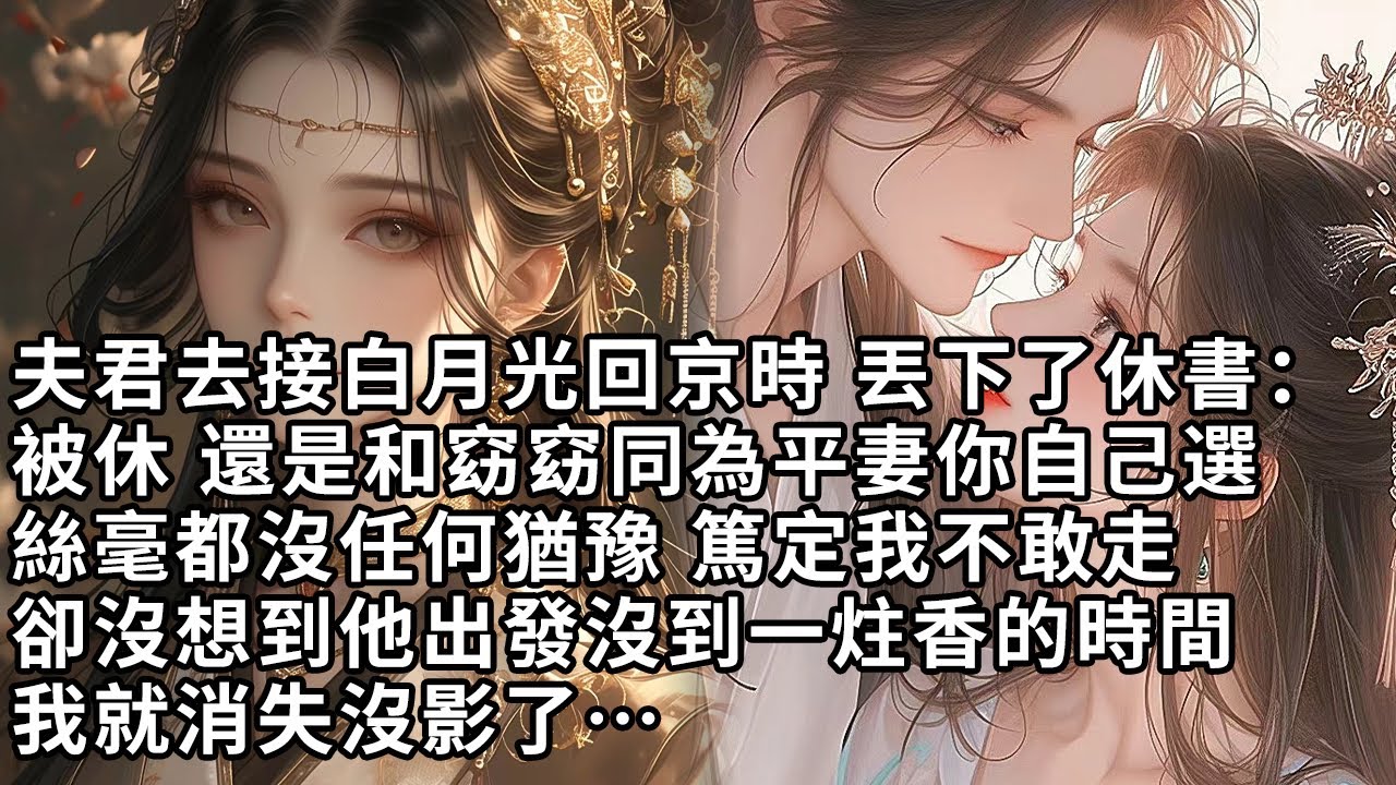【一口氣看完】夫君去接白月光回京時 丟下了休書：被休 還是和窈窈同為平妻你自己選， 絲毫都沒任何猶豫 篤定我不敢走，卻沒想到他出發沒到一炷香的時間，我就消失沒影了…【許青瑟】【大女主】