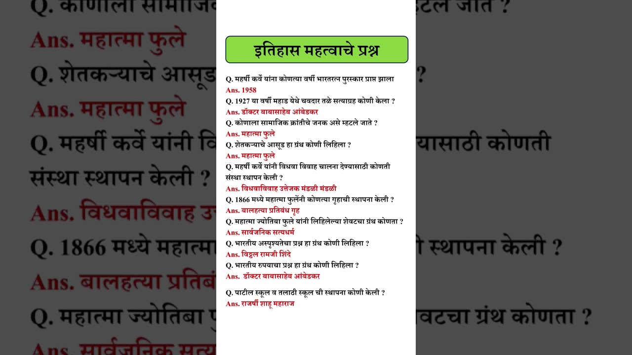 #इतिहास #itihas #mpschistory #historyquestions #policebharti2025 #talathi #samajsudharak #ssccgl