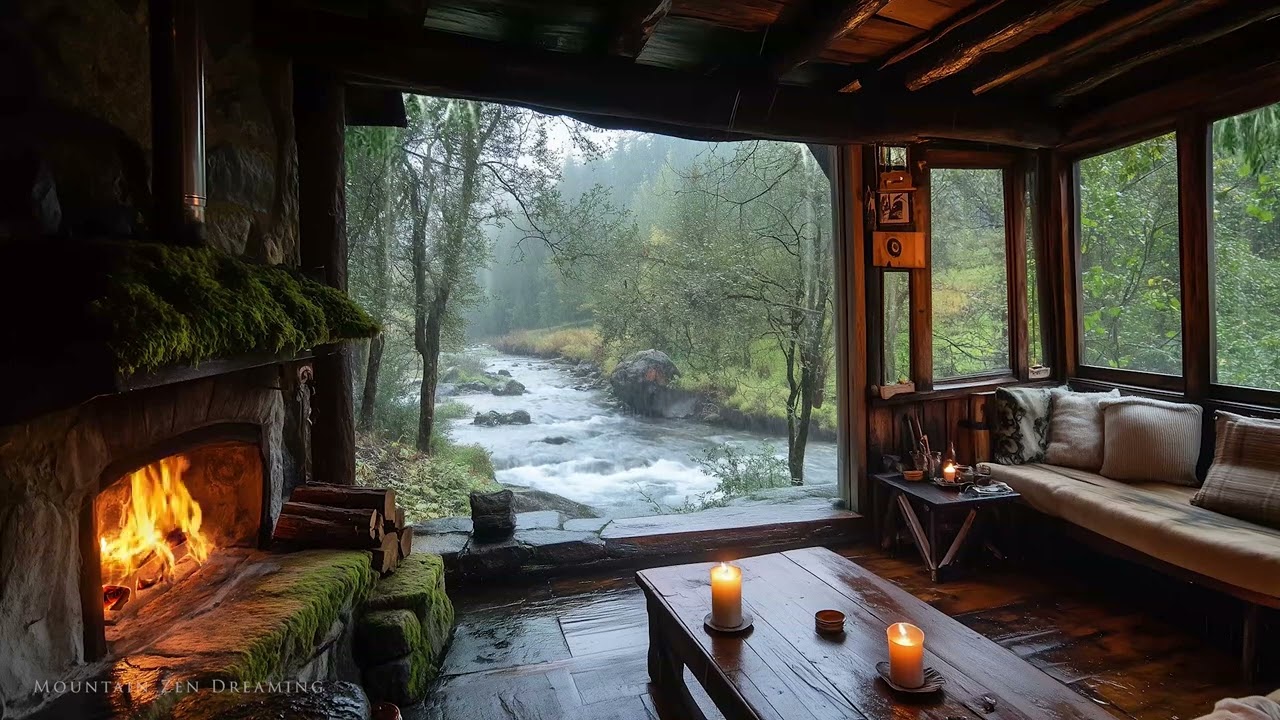 Soothing Rain & Stream Ambience  -  Peaceful Old Stone Cottage with Gentle Rain and Nature Sounds