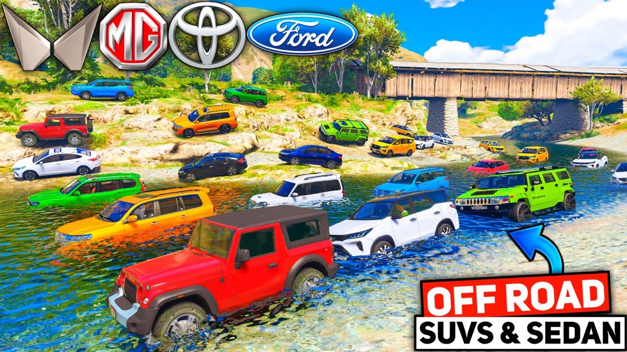 GTA 5: Indian SUVs & SEDAN Cars 🌊😱 EXTREME OFF-ROAD RIVER CROSS DRAG RACE 🔥 GTA 5 MODS!