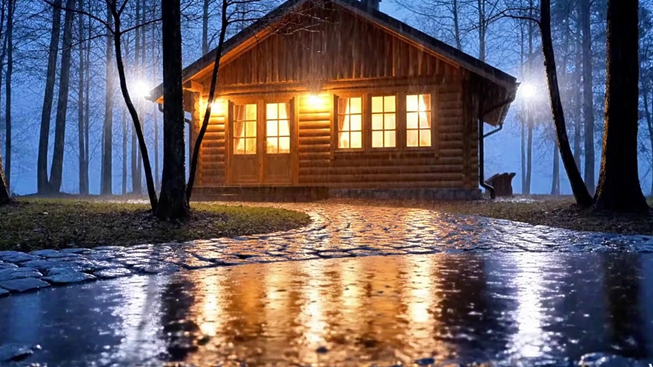 Streaming Relaxing Rain at a Log Cabin at Night | ASMR for Deep Sleep