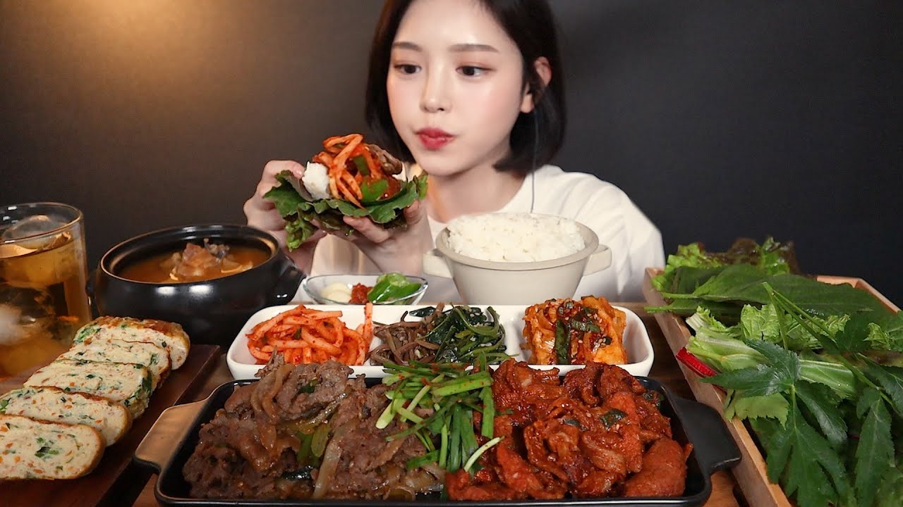 SUB)푸짐한 집밥 먹방 제육볶음 돼지불고기 된장찌개 달걀말이까지 쌈밥 리얼사운드 Korean homemade food Jeyukbokkeum bulgogi mukbang ASMR