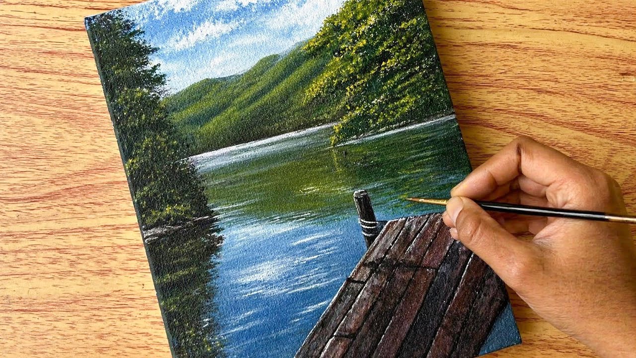 Peaceful Lake Under the Dock Painting / Canvas painting / Painting tutorial