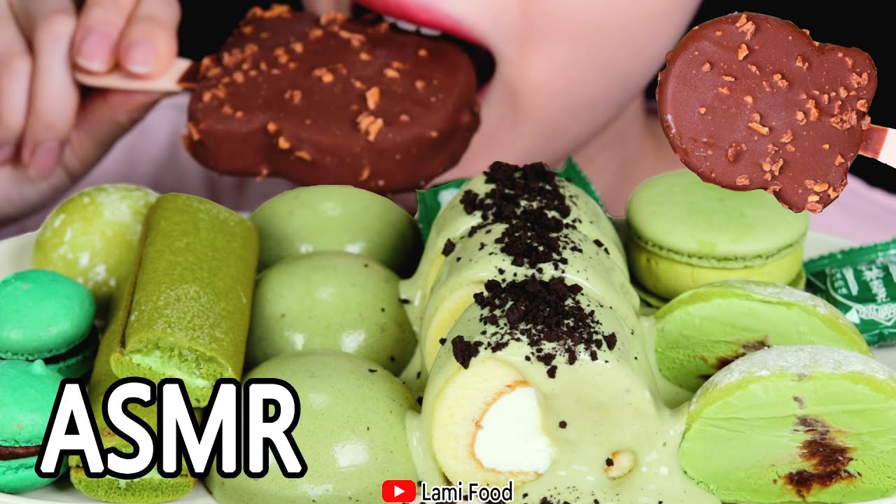 GREEN TEA ASMR CAKE ICE CREAM CRUNCH ASMR | 抹茶デザートアイスモチを食べる。 | 咀嚼音 | 아이스크림 녹차맛 간식들