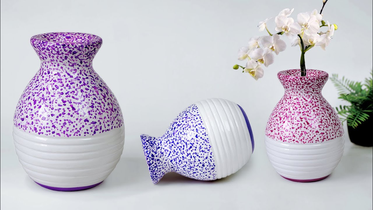 Paper Flower Vase Making at Home || Cement flower vase - Gypsum flower vase