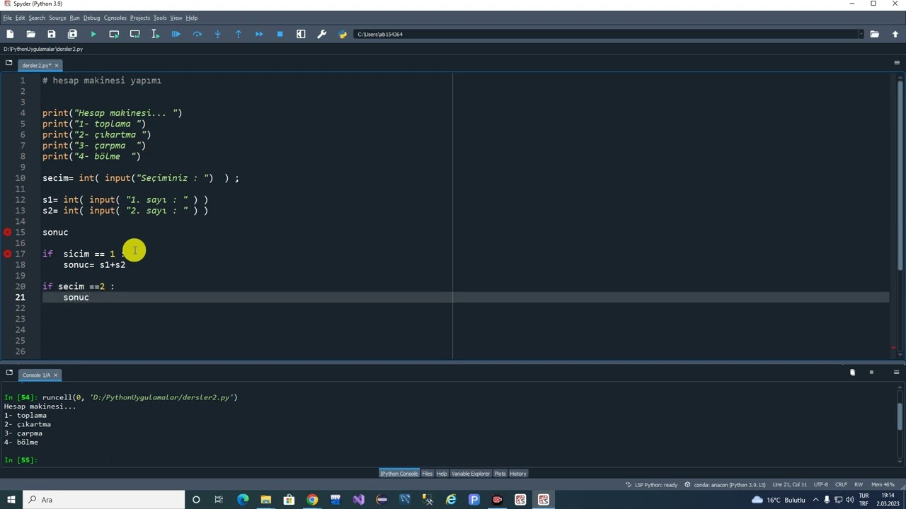 Python Programlama- 8- basit hesap makinesi yapımı