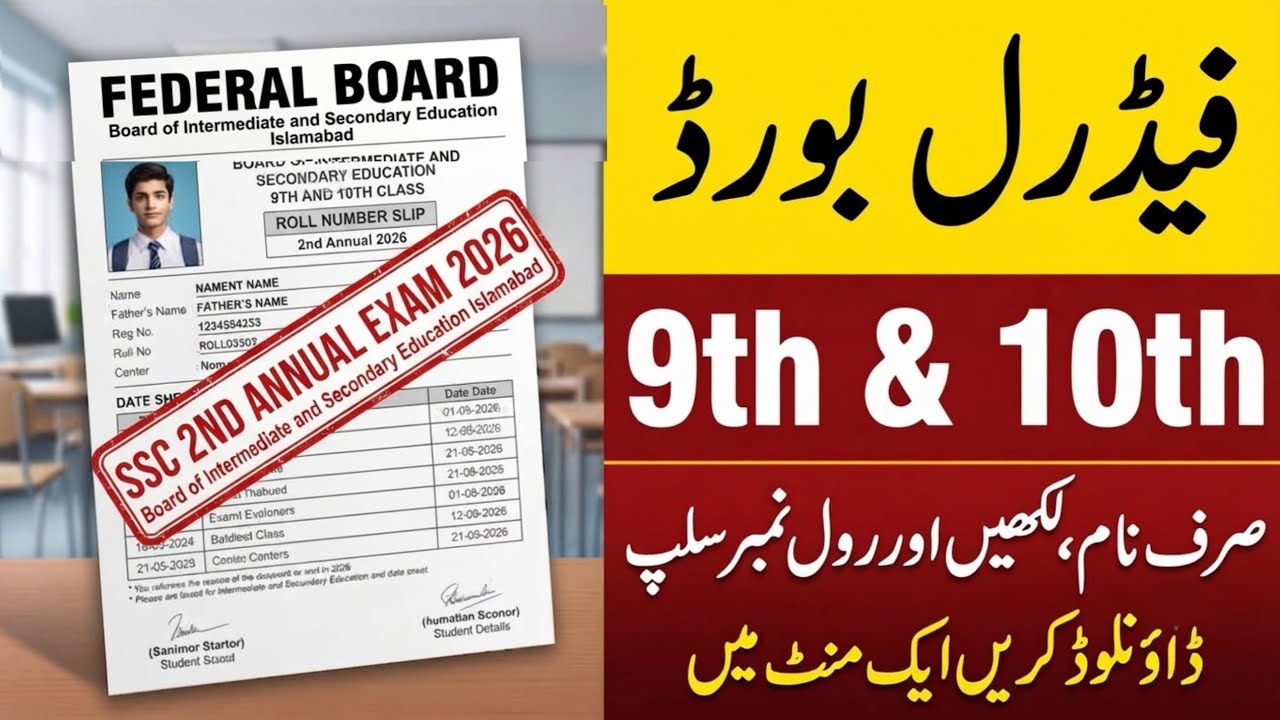 FBISE SSC Roll No Slip 2026 | Download Federal Board 2nd Annual Exam Roll No Slip