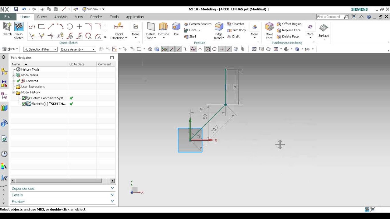 NX Tutorial - LINHA E ARCO
