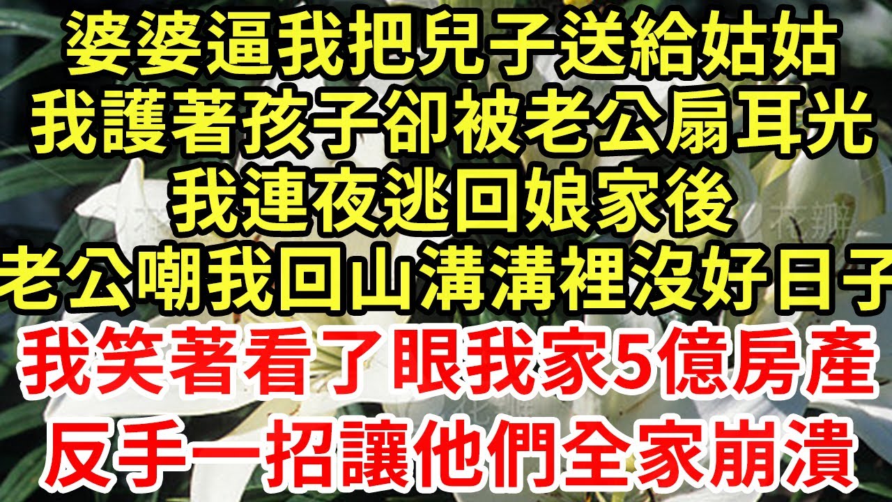 婆婆逼我把兒子送給姑姑！我護著孩子卻被老公扇耳光，連夜逃回娘家後，老公嘲我回山溝溝裡沒好日子，我笑著看了眼我家5億房產，反手一招讓他們全家崩潰#王姐故事說#為人處世#養老#中年#情感故事#花開富貴