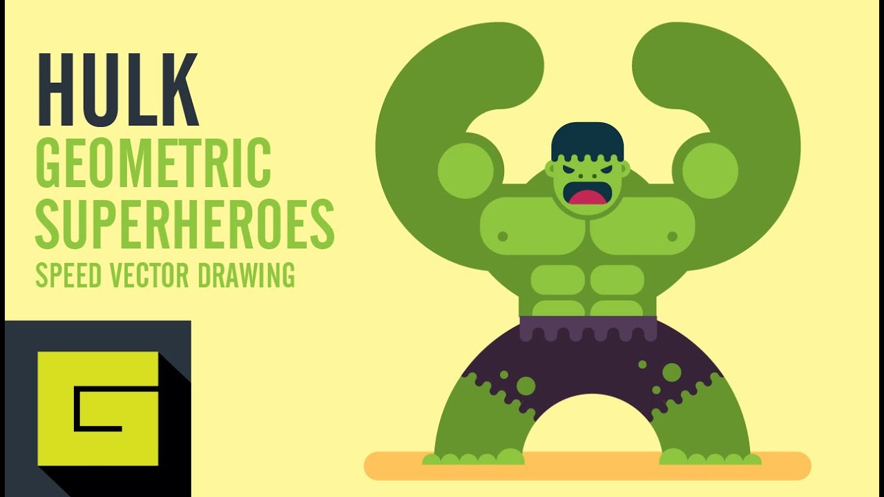 Speed Drawing Flat Character, Hulk, Geometric Superheroes, Illustrator