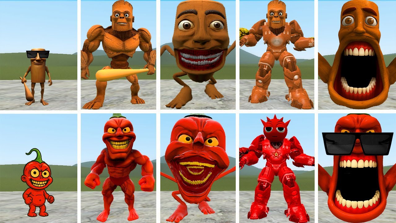 HELLO: ALL THE NEW EVOLUTIONARY FORMS OF THE TUNGTUNG SAHUR FAMILY VS PEPPER DINDUN IN GMOD!