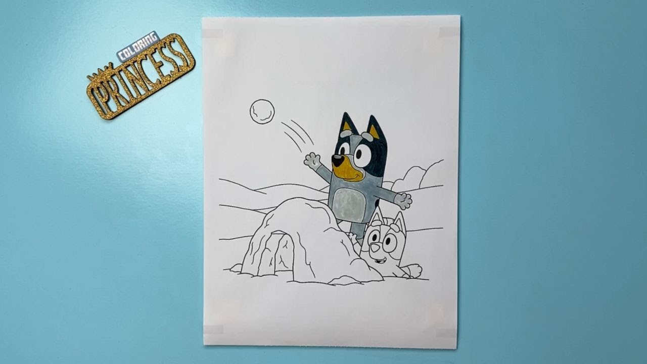 Bluey And Bingo Made A Snow Fort / Coloring Bluey with Markers / Speed Coloring Time Lapse