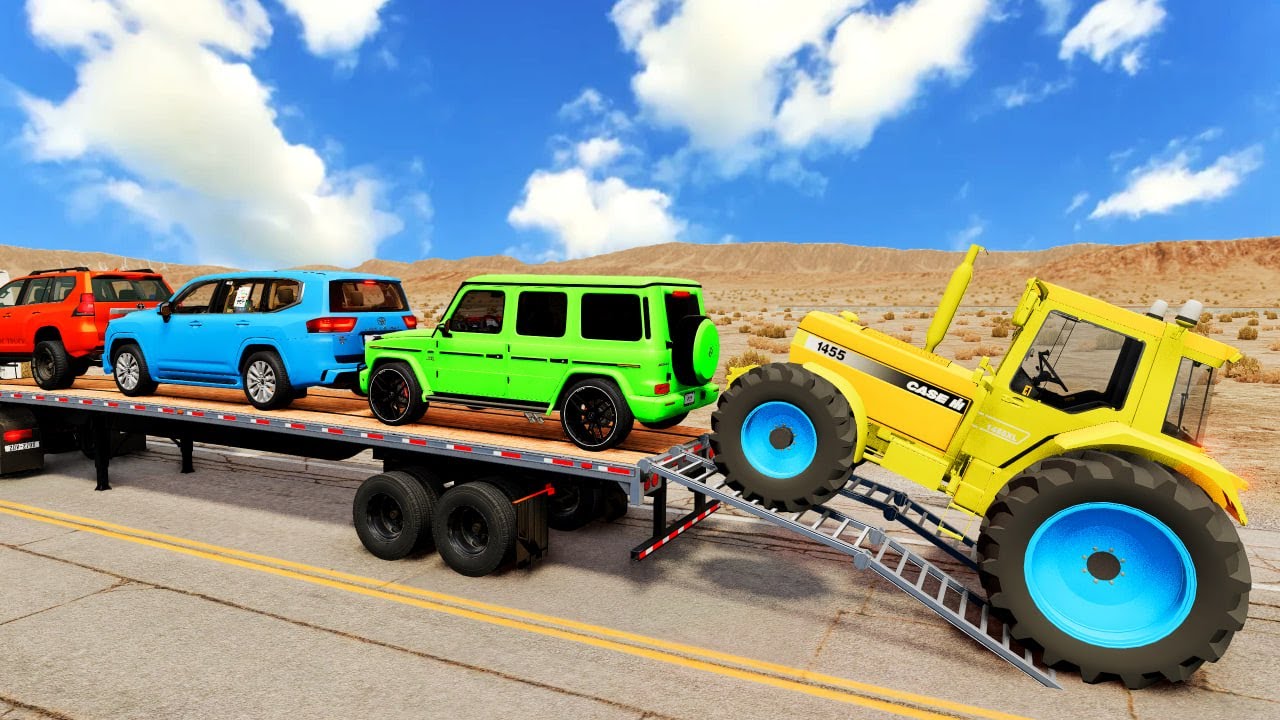 Flatbed Truck Mcqueen | Transportation with Truck - Pothole vs Car #001 - BeamNG.Drive
