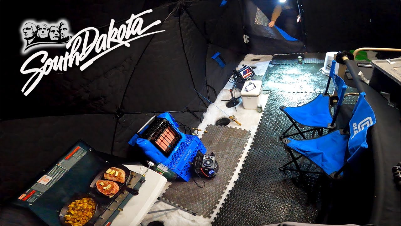 Wind Storm Ice Camping in South Dakota | Thermal Tent, Walleyes & Ribeyes