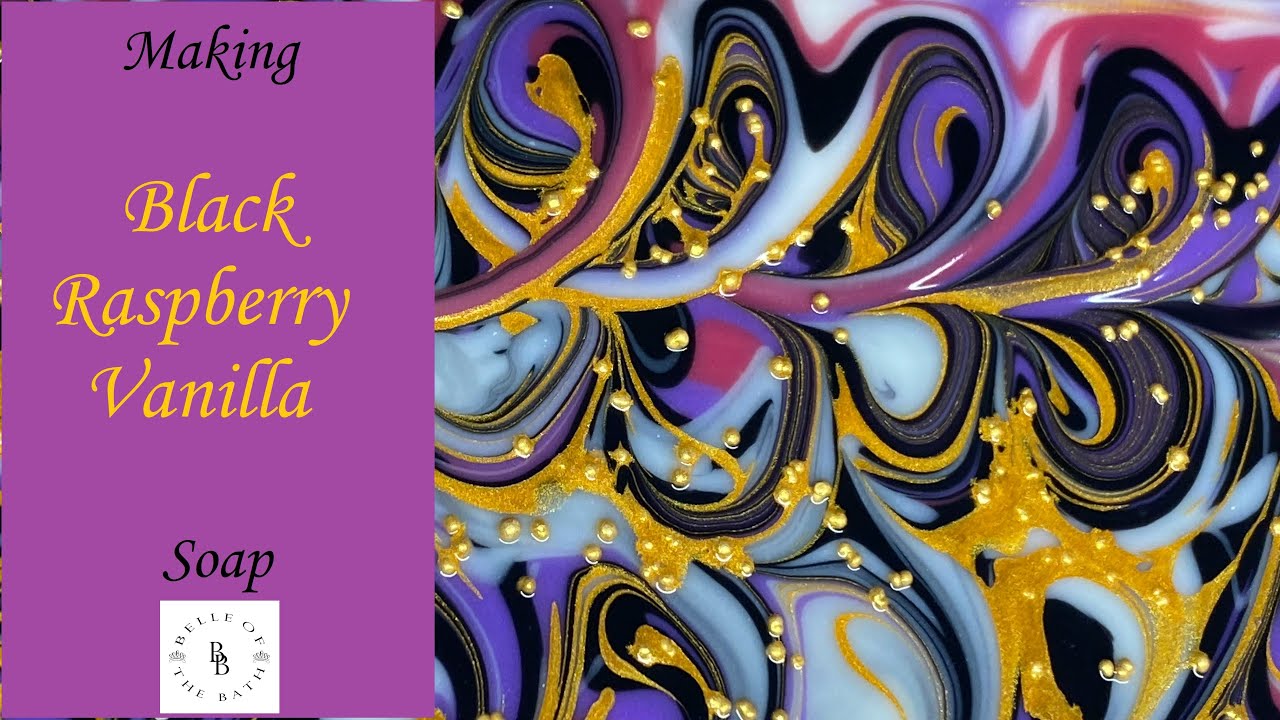 🍨Black Raspberry Vanilla Soap 🧼Making +The Cut! Cold Process Soap Making - drop swirl technique.