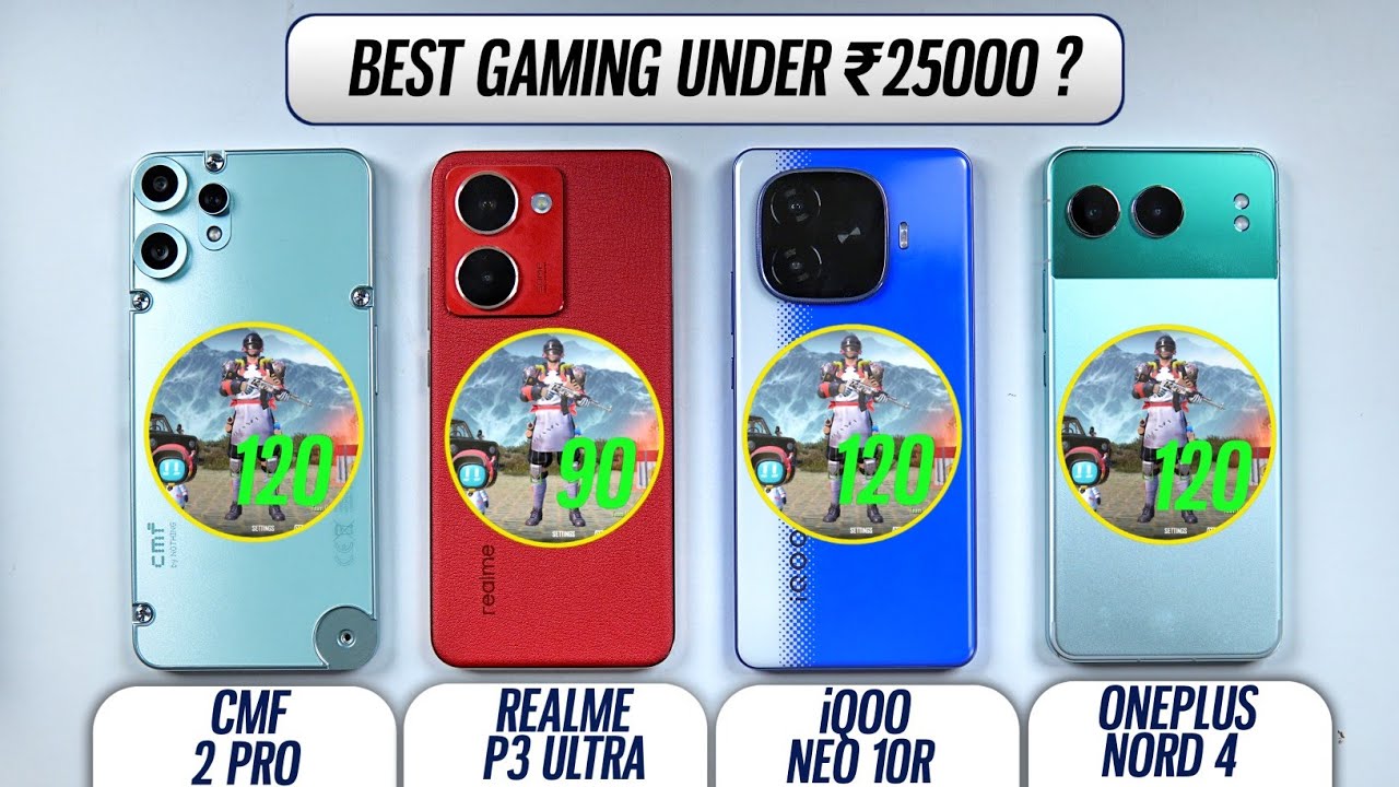 OnePlus Nord 4 vs IQOO Neo 10R vs Realme P3 Ultra PUBG Test - Best Gaming Phone Under 25000 ??