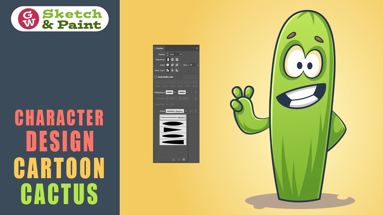 Character design with Adobe Illustrator: Cartoon Cactus [real-time]