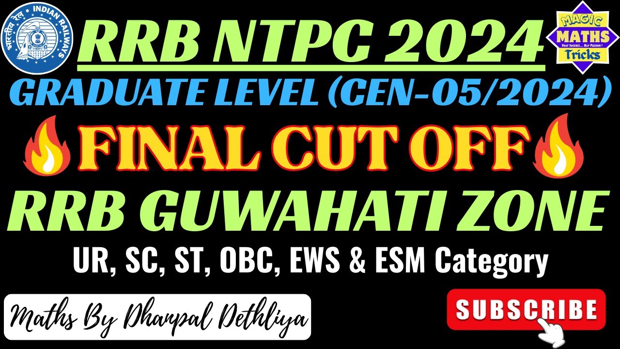 RRB NTPC 2024 Graduate Level Final Cut Off🔥| RRB Guwahati Zone| Cut Off After Typing & Psycho Test💯