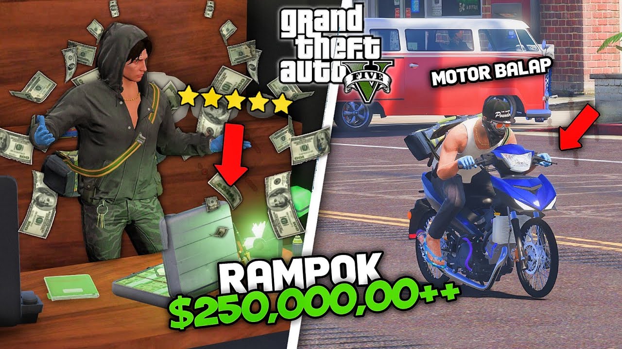 MENCURI BANK TERBESAR DI KOTA PAKAI MOTOR BALAP DRAG TERKENCANG !!! GTA 5