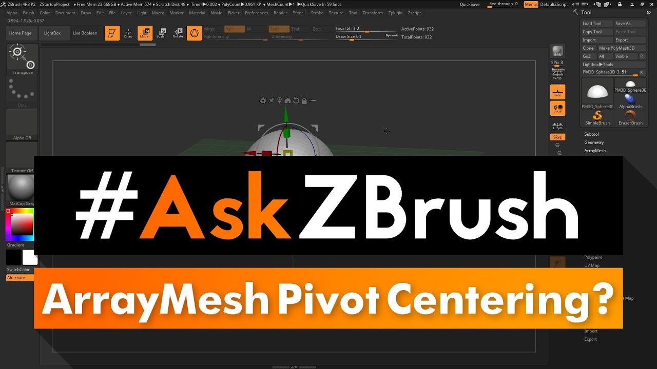 #AskZBrush: “How can I center the ArrayMesh pivot to the world axis?”