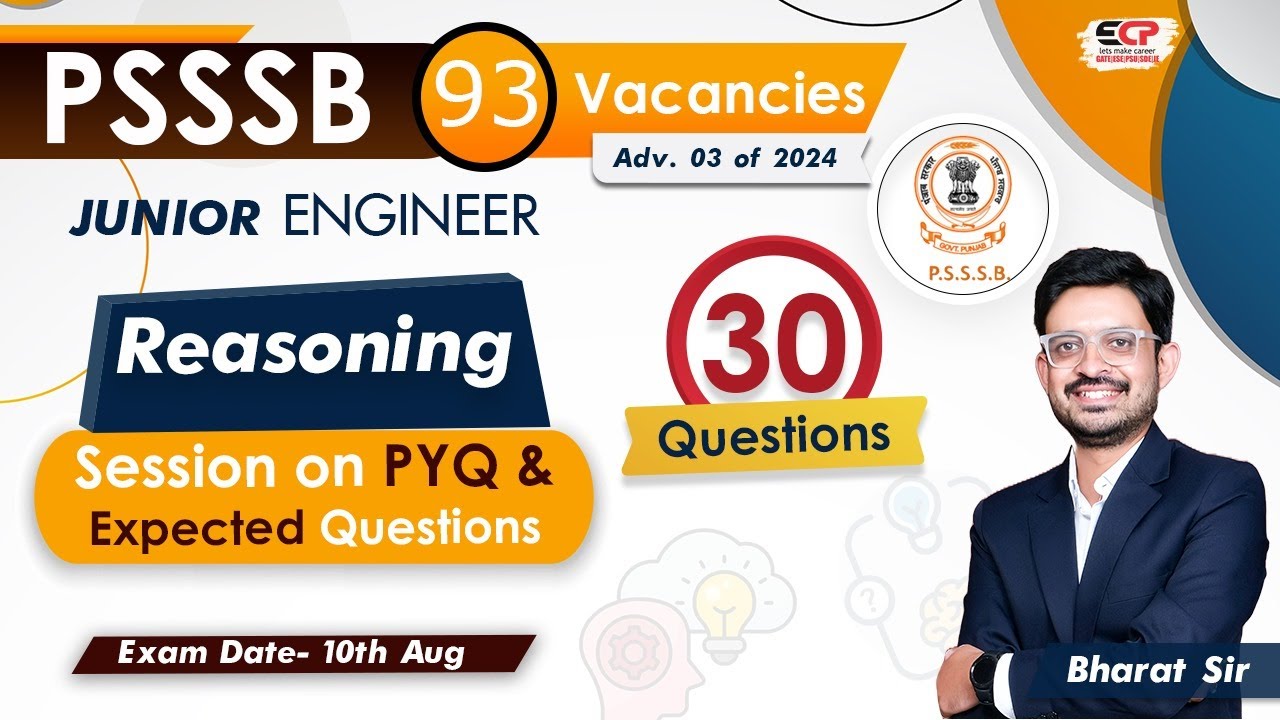 Reasoning 30 Questions | PSSSB JE PYQ & Expected Questions for 10th Aug Exam