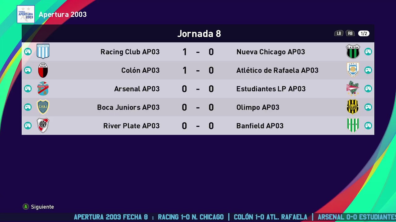 Simulación APERTURA 2003 : FECHA 8 | PES2021 PC (PARCHE DE USO PERSONAL)