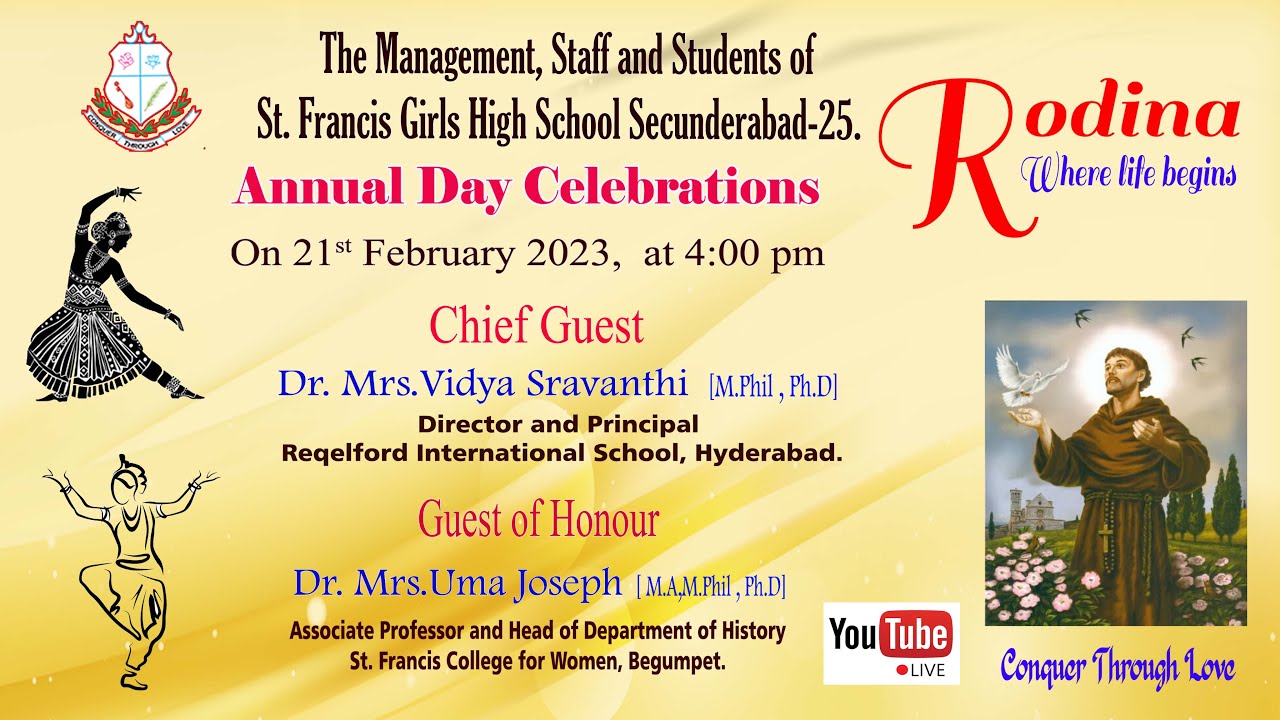 21.02.2023 Annual Day Celebrations || 4:00 pm St. Francis Girls High School, Secunderabad.