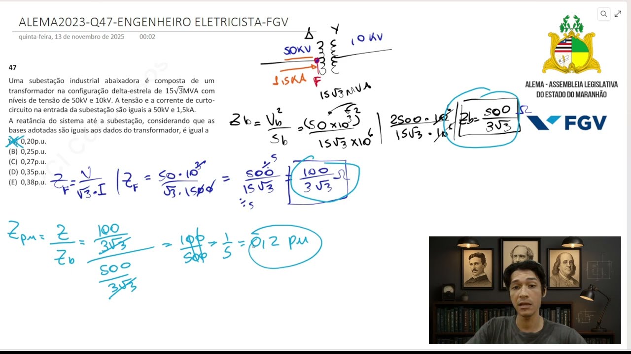 FGV - Engenharia Elétrica - Questão 47- ALEMA2023 - Circuitos Trifásicos