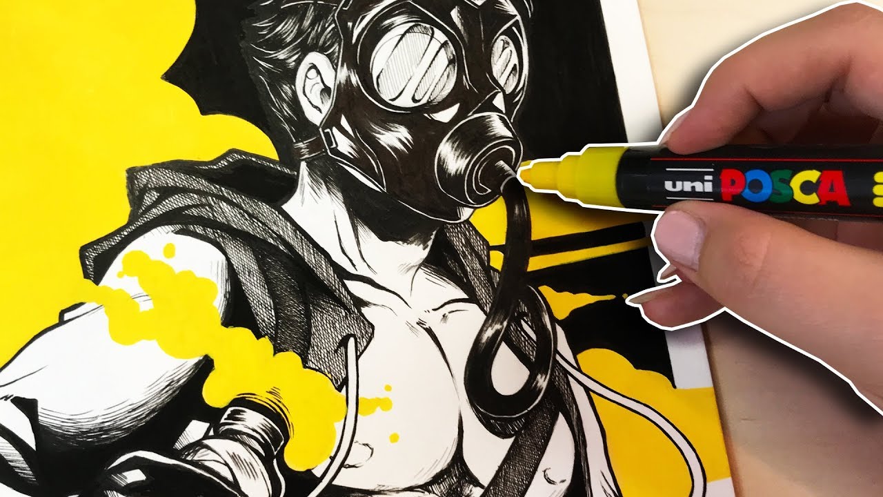 Using Yellow POSCA PEN as Highlighter - Drawing sexy Smoke Elite from Rainbow Six: Siege