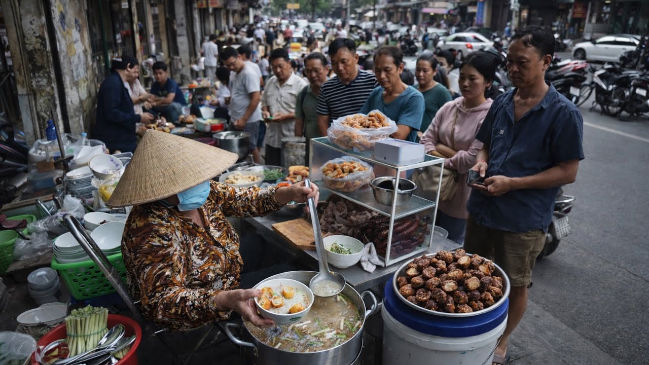 Cận cảnh xếp hàng chờ ăn cháo lòng dồi chiên 20k/tô ở vỉa hè Sài Gòn