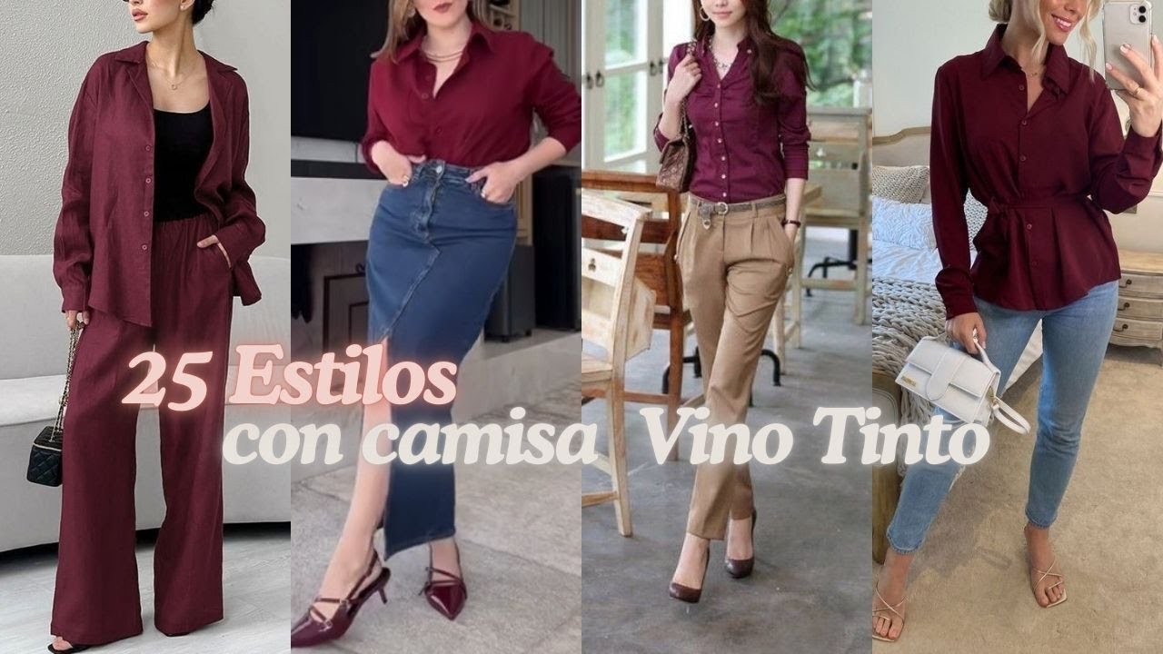 25 Estilos con Camisa Vino Tinto Que Debes Probar🤩25 Styles with Red Wine Shirts You Should Try🌟