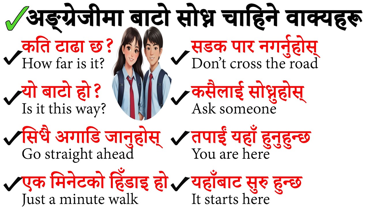 अङ्ग्रेजीमा बाटो सोध्न चाहिने वाक्यहरू Phrases for asking directions in English छिट्टै कसरी सिक्ने