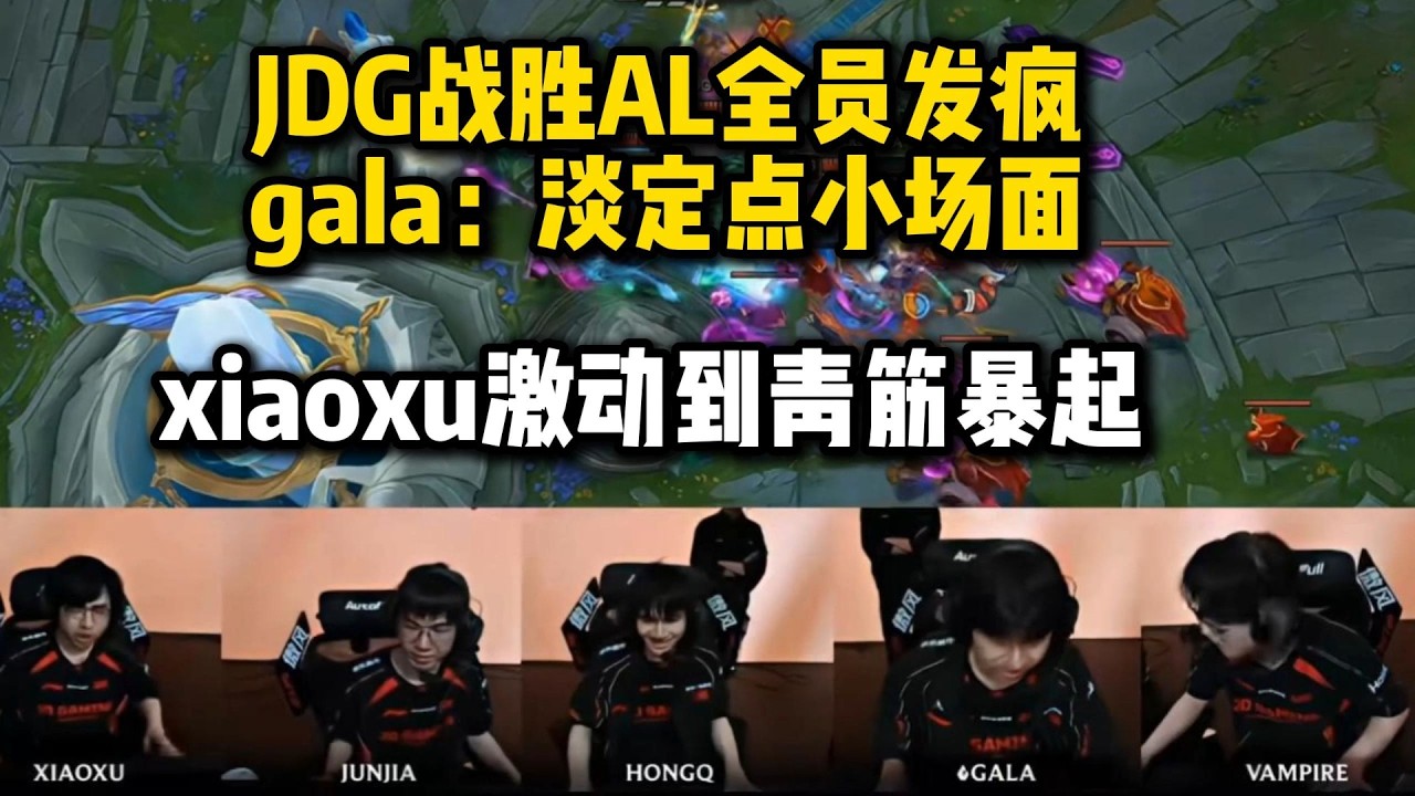 【英雄联盟】JDG战胜AL超燃队内语音 全员狂欢怒吼 Gala一脸淡定看着其他4个人手舞足蹈差点笑疯：奈斯兄弟们 我们赢了！！
