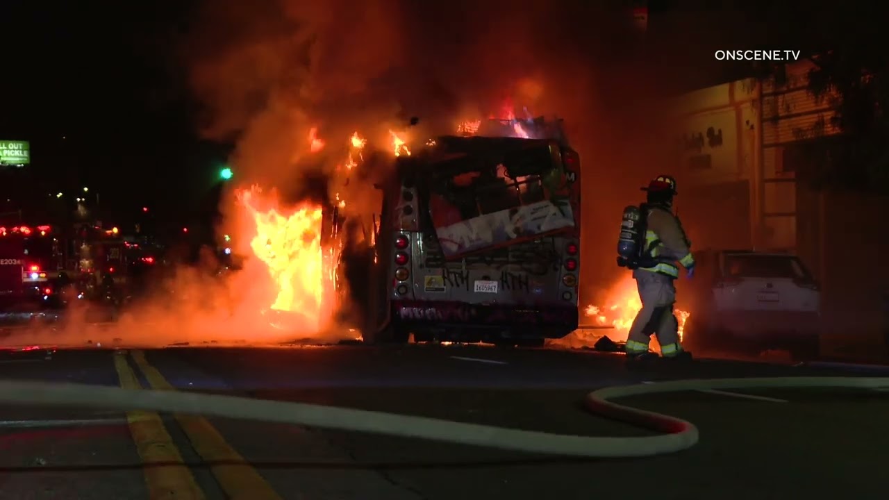 Dodger Fans Light Metro Bus On Fire